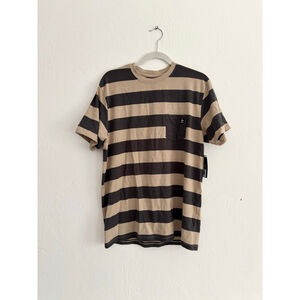 Men's Rags Brown & Black Striped Short Sleeve Tee M Cotton Modal